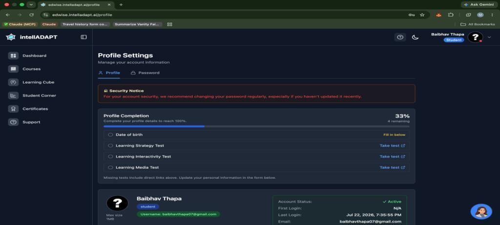 Profile menu