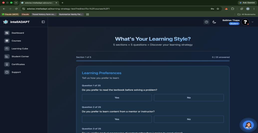 Courses menu