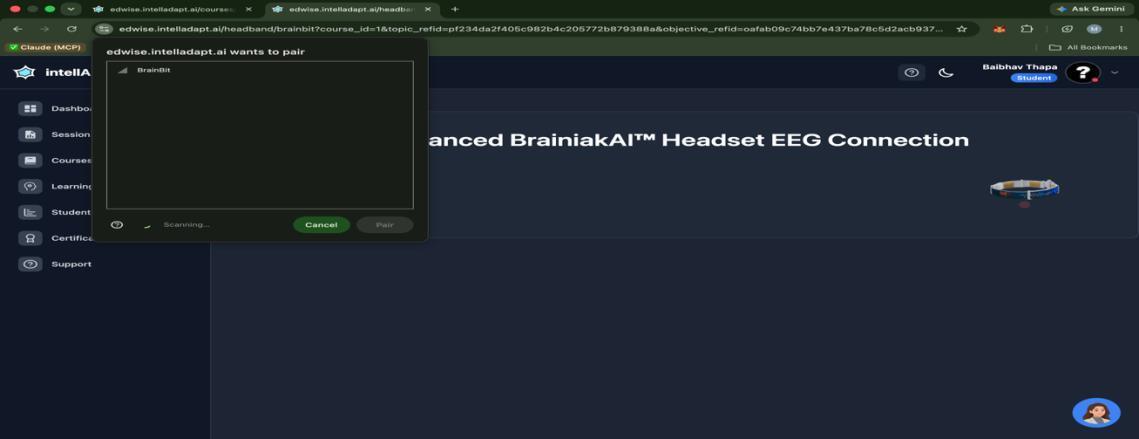 Headband pairing prompt